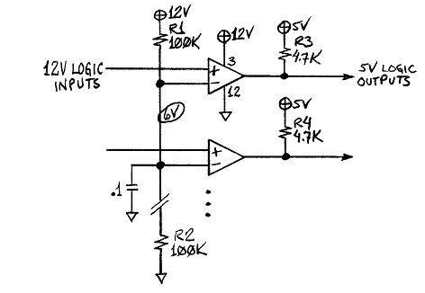 12V to 5V logic-level conversion with an LM339