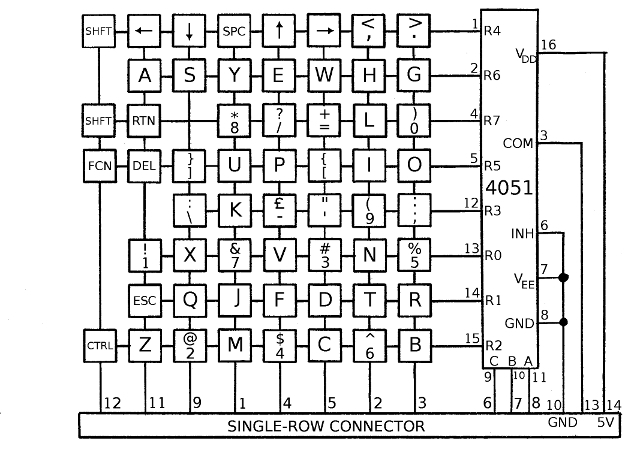 Oric 58-key keyboard schematic